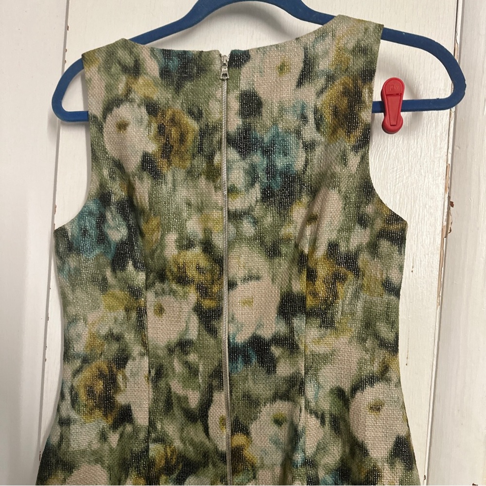 Kay Unger Beige green black cotton metallic sleeveless dress size 6 - Picture 5 of 11